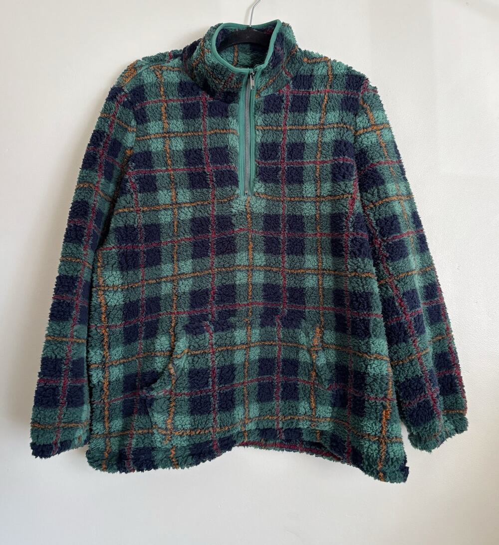 Green and Blue Style & Co. Checkered Plaid Fleece 1/4 Zip Sweatshirt 1X - Picture 1 of 3